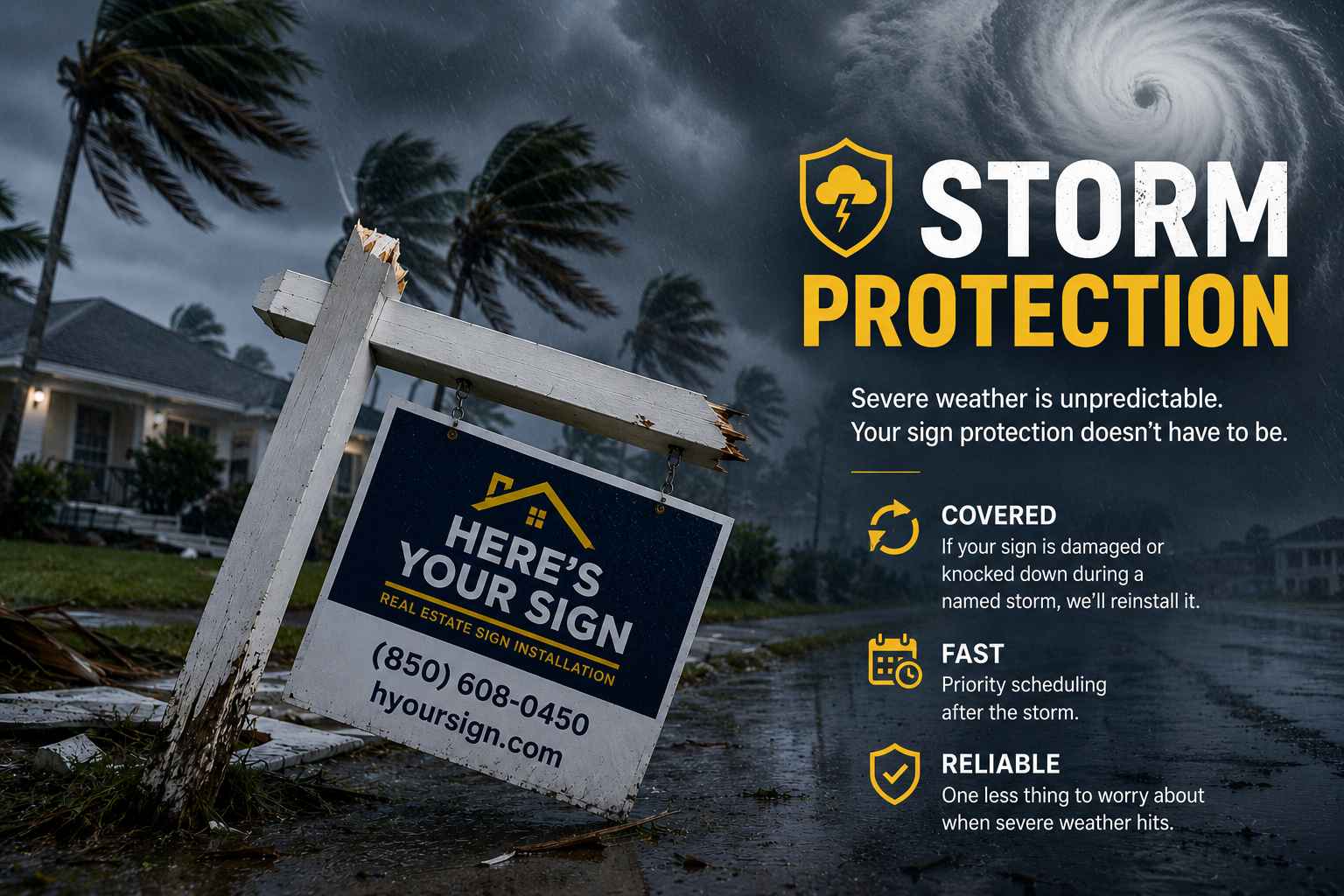 Here's Your Sign storm protection service safeguards real estate signs during hurricanes and severe weather on the Emerald Coast